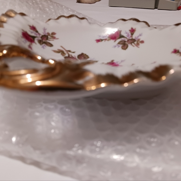 Vintage Moss Rose China Candy Dish 28/6M Gold Trim Scalloped Edge - Picture 5 of 12